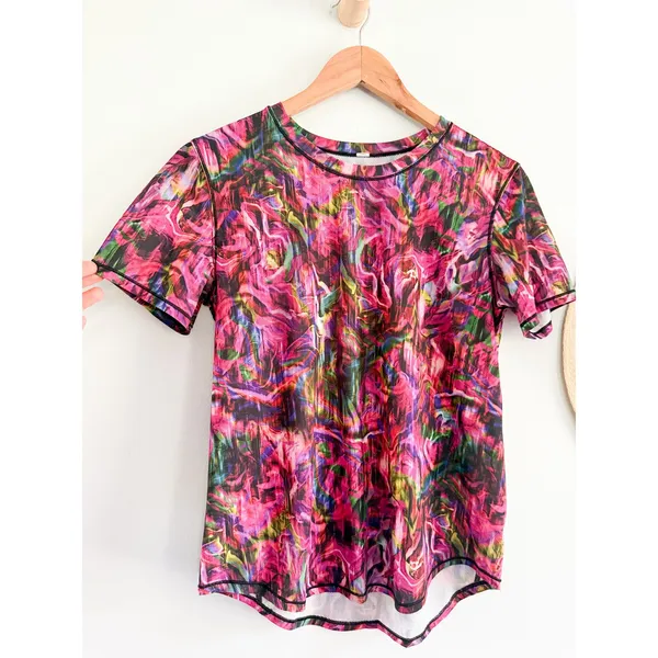 Lululemon | High Neck Running Training Tee Hyper Flow Pink Multi | Est Sz 6 - Image 4