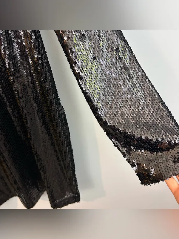 NWT Nasty Gal Black Sheer Sequin Long Sleeve Mini Shift Party Dress Size 18 - Image 8