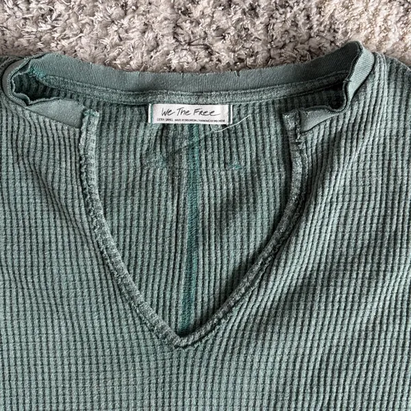 Free People We The Free Oversized Thermal Waffle Knit Top Size XS Light Green - Image 2