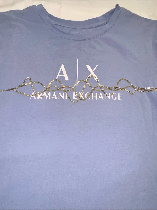 Armani Exchange Lavender Tee with Gold Accent Logo - Image 2