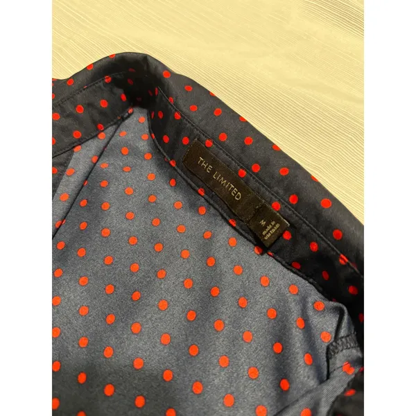 The Limited Navy Blue Red Polka Dot Button Front Shirt Dress Medium 3/4 Sleeve - Image 4