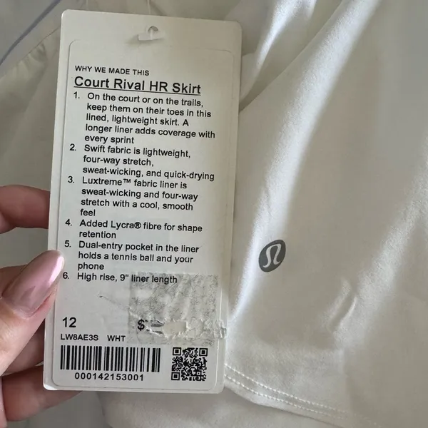 Lululemon Court Rival‎ High-Rise Tennis Skirt Sz 12 in White NEW - Image 11