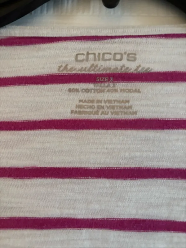 Chico's Set of Cardigan & and Matching Camisole-White with Magenta Stripes, XL - Image 7
