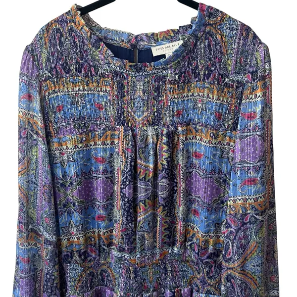 NWOT Skies are blue Paisley‎ Motif Tinsel Smocked Mini Dress Event Whimsical 2X - Image 3