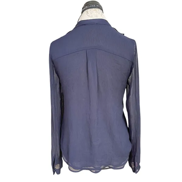 Tommy Hilfiger Blouse Medium Ruffle Top Long Sleeve Blue Preppy Office Work Wear - Image 4