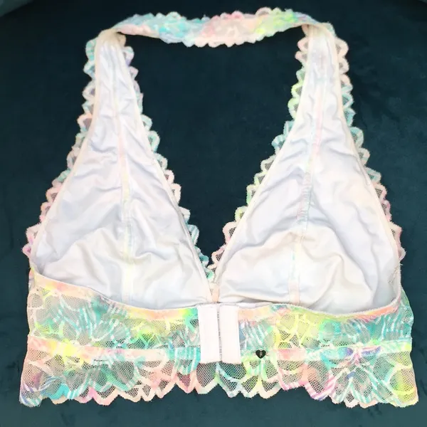 Women’s VS Pink Lined Lace Pastel Floral Print Halter Bralette - Image 3
