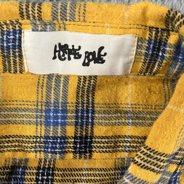Patchwork Flannel Shirt Women L Cropped Colorblock Plaid‎ Grunge Punk Raw Hem - Image 4