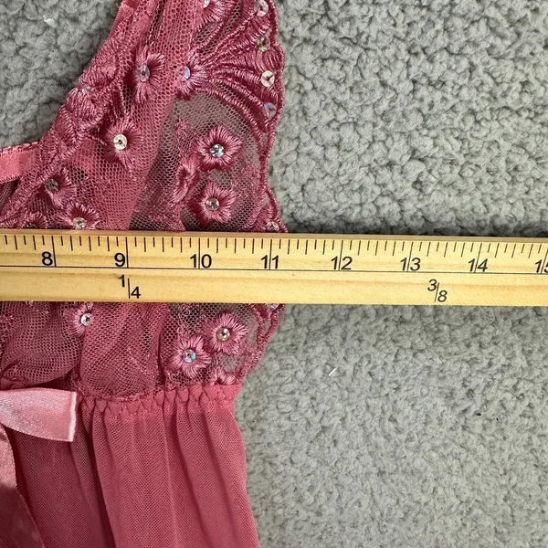 Pink Babydoll Top Womens Small Sheer Sequin Lace Y2K‎ Fairy Coquette Romantic - Image 4