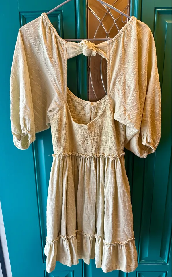 Free People Summer Picnic Mini Dress Smocked Babydoll Puff Sleeve Cottagecore XS - Image 6