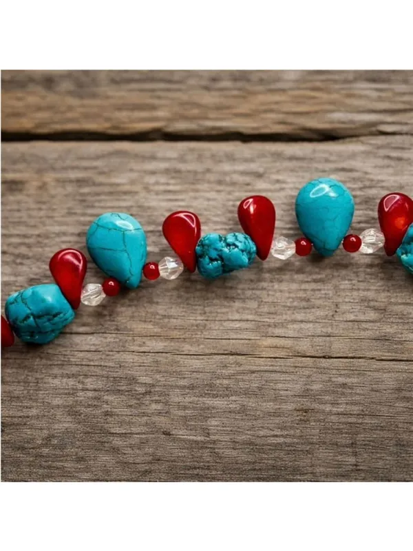 Artisan Jewelry Turquoise & Red Beaded Necklace | 18” - Image 6