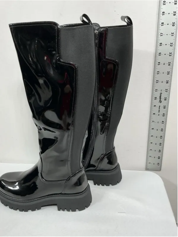 Womans New Teaieui Knee High Platform Moto Boots Size 8 Black - Image 3