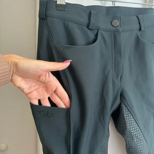 Pikeur Laure Womens 28 Full Grip Riding Breeches Dark Green Rhinestone EU 40 - Image 8