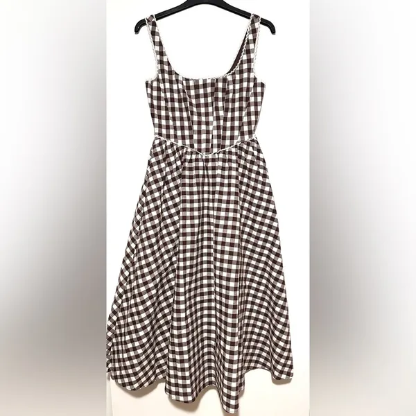 Wayf Brown Gracie Gingham Dress Size Small Cottagecore Lace Trim Prairie NWT - Image 3