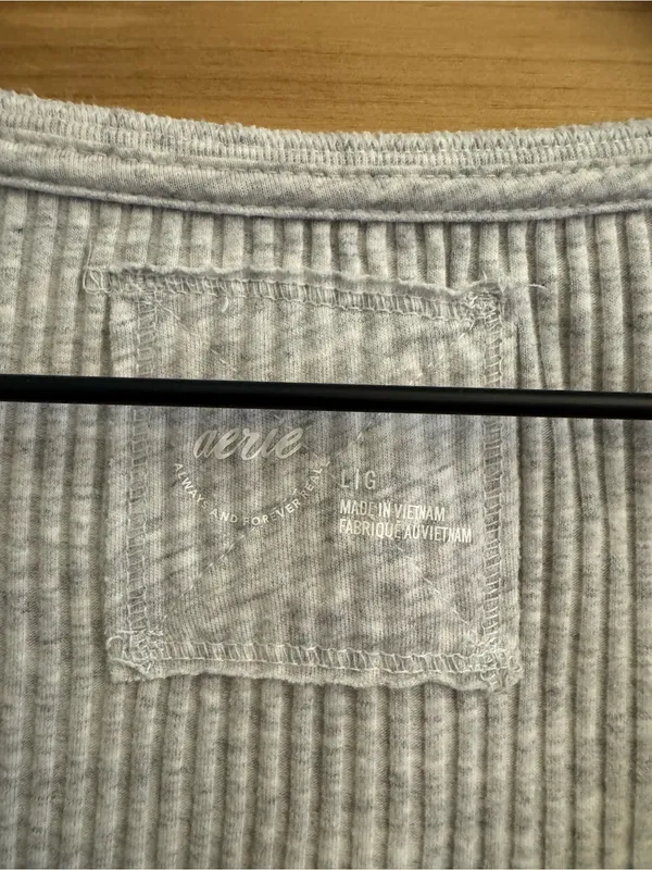 Aerie Large Ribbed Essential Henley Layering Long Sleeve Raw Edge Hem Shirt - Image 7