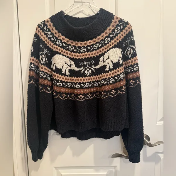 FREE‎ PEOPLE Nellie Fair Isle Elephant Sweater size Medium - Image 5