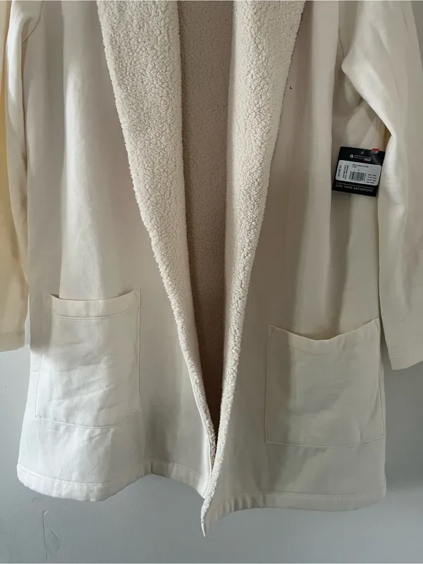 NWT Eddie Bauer Cream White Sherpa Open Front Cardigan Jacket Large Cozy Lounge - Image 5
