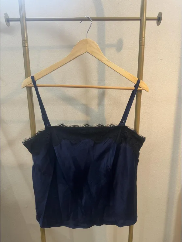 Brand New sexy top Women’s A New Day Navy Satin Camisole Black Lace Trim XXL NEW - Image 7