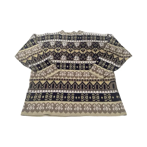 Vintage Arielle Fair Isle‎ Knit Sweater Brown Tan Lurex Metallic Made in USA L - Image 4