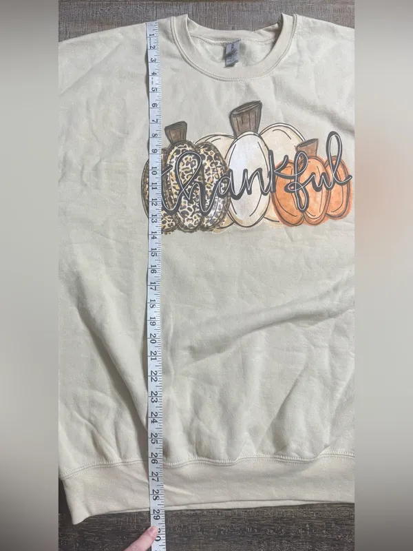 Gildan Cream Crewneck Sweater with Pumpkin 'Thankful' Graphic - Image 7
