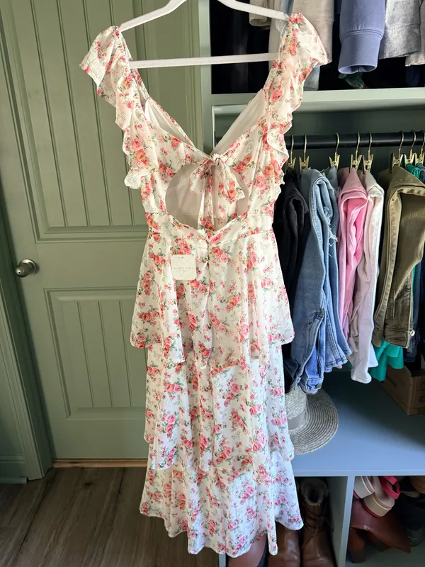 Altar'd State White Midi Dress with Pink Floral Print - Image 3