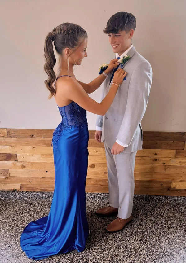 Blue Embellished Prom Dress With Slit - Image 5