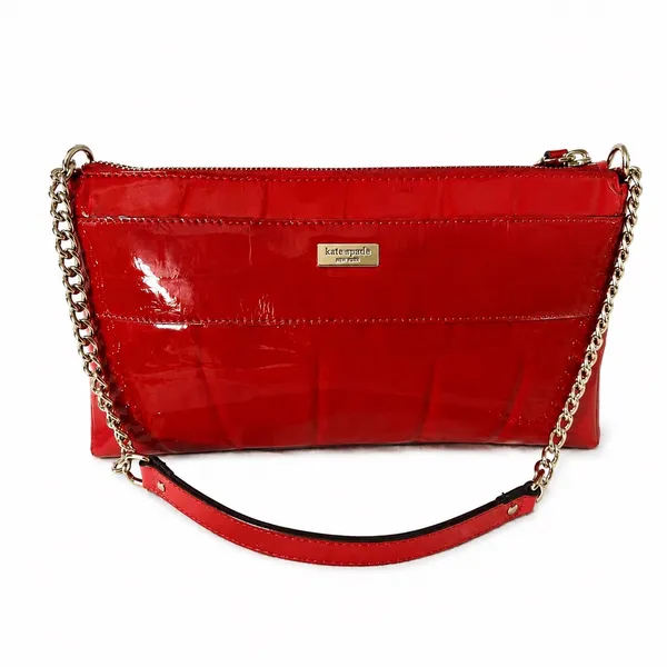 Kate Spade Knightsbridge Red Croc Patent Leather Bow Chain Shoulder Clutch - Image 3