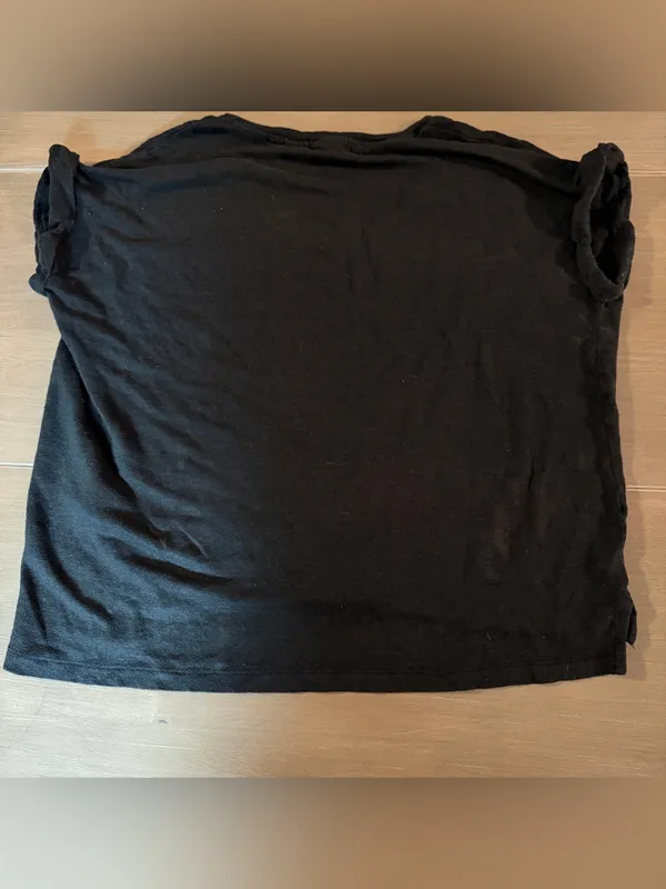 C&C California 100% Linen Top Womens XL Black V Neck Pocket High Low - Image 2