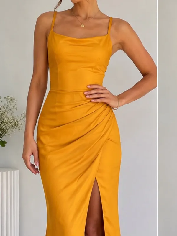 STACEES Open Back Marigold Bridesmaid Formal Evening Wedding Gown Size 0 - Image 7
