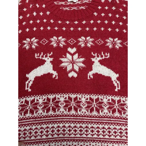 Fat Face UK Wool Blend Fair Isle Red Cream Reindeer Ski Resort Sweater Size 18 - Image 16