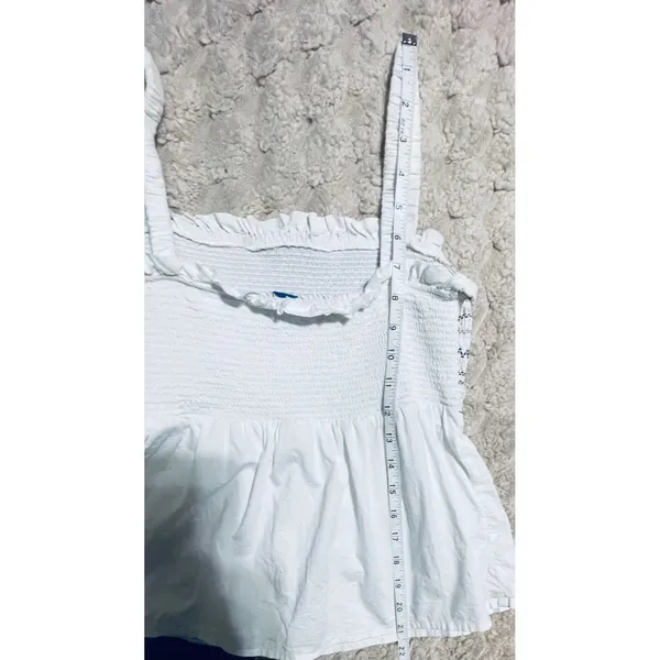 Old‎ Navy Womens White Smocked Babydoll Camisole Top Blue Embroidery Small - Image 8