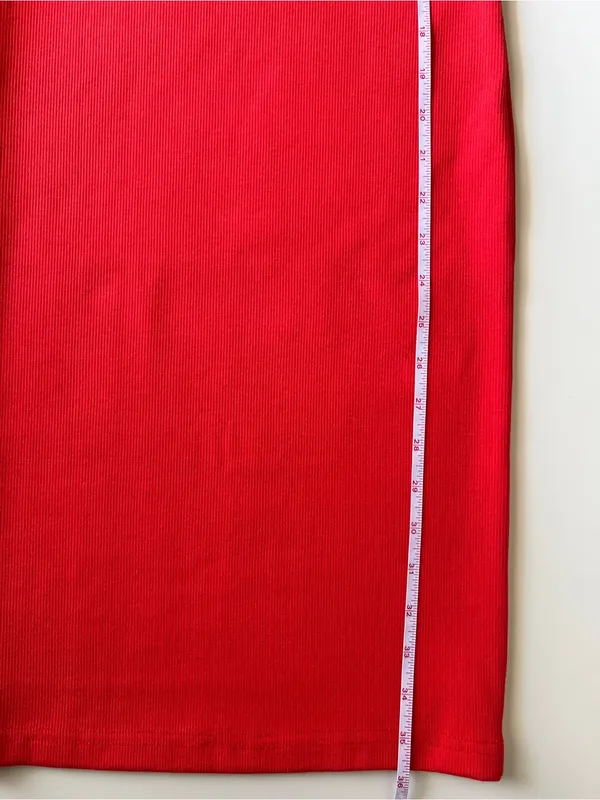Red Ribbed Bodycon Mini Dress XS Sleeveless Mock Neck Stretch Fitted Chic - Image 8