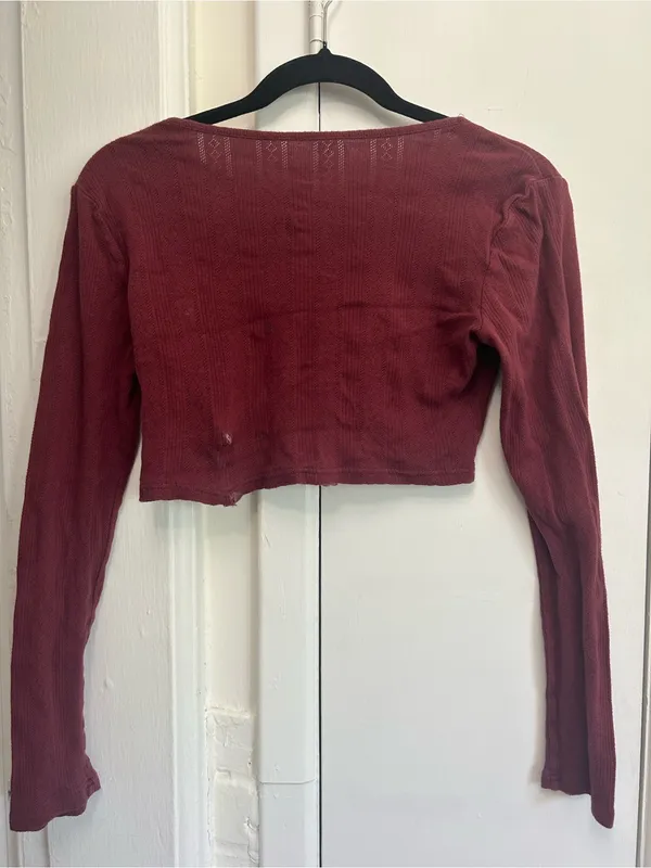 Urban Outfitters Out From Under Luise Pointelle Henley Top Burgundy Crop M - Image 2