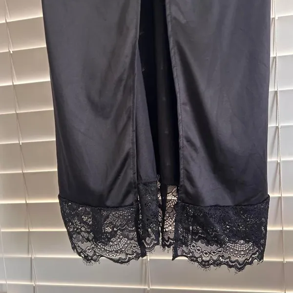 Frederick’s of Hollywood Black Satin Lace Babydoll Slip Lingerie Y2K Size Medium - Image 3