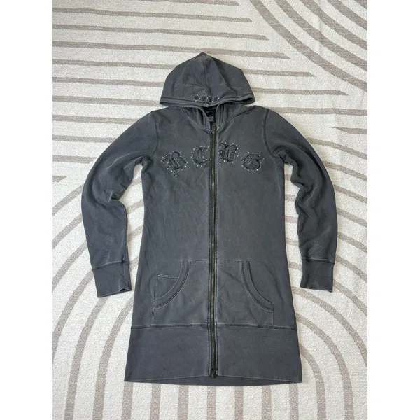 Y2k Vintage Gray Embroidered Full Zip Hoodie Gothic Grunge Women’s Size S - Image 2