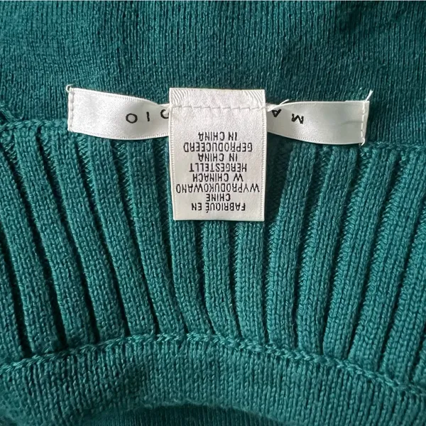 Women’s Max Studio Drawstring Mock Neck Teal Green Sweater Cotton Blend Medium - Image 4