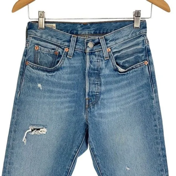 Levi's 501‎ Womens High Rise Button Fly Distressed Skinny Denim Jeans Blue Sz 24 - Image 4