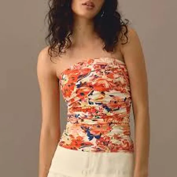Anthropologie MAEVE Floral Ruched Tube Top Size Medium M FEMININE SEXY Smocked - Image 7