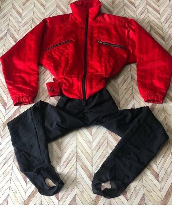 Nils Vintage 1980s red and black skisuit with belt - Image 3