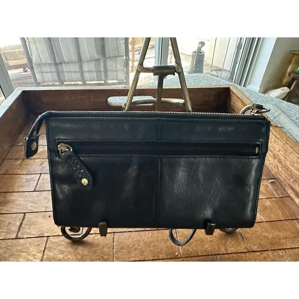 Coach Black Madison Leather Snakeskin Trim Wristlet Wallet Clutch Gold Logo Bag - Image 9