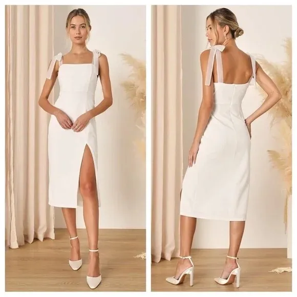 Lulus‎ Romantic Celebration White Tie-Strap Bodycon Midi Dress Size S - Image 12