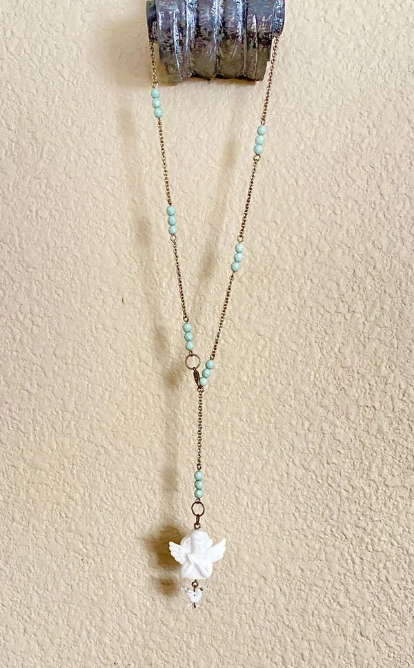 Handmade y2k Kawaii romance goth angel/cherub Self-adjust chain necklace🦋💚👼🌹 - Image 3