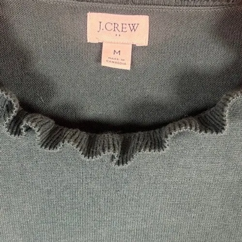 J Crew Green Ribbed Ruffle Neck Long Sleeve‎ Cotton Sweater Women's Medium - Image 4