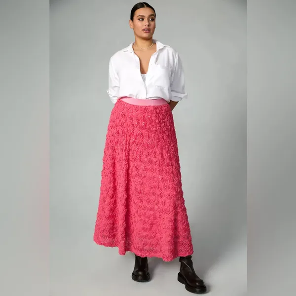 Anthropologie Pink Maeve Floral Appliqué Skirt Midi Womens‎ Size 2 - Image 3