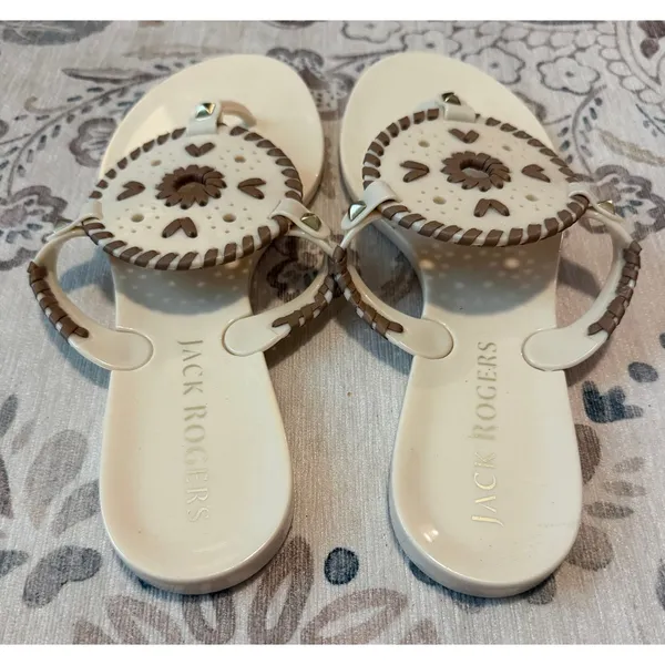 Jack Rogers Georgica Jelly Sandals Bone White Truffle Brown Thong Flip Flop Sz 9 - Image 4