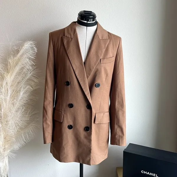 Zara Brown Tan Double Breasted Oversized 90s minimalist Blazer - Image 5