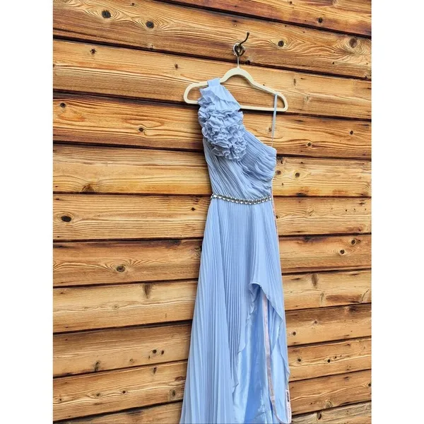Mac Duggal Blue Size 4 Pleated Ruffle One Shoulder Maxi Gown Dress - Image 7