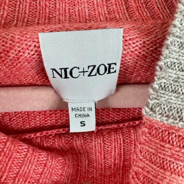 NIC+ZOE Womens Small Pink Red Abstract Colorblock Mock Neck Sweater S - Image 3