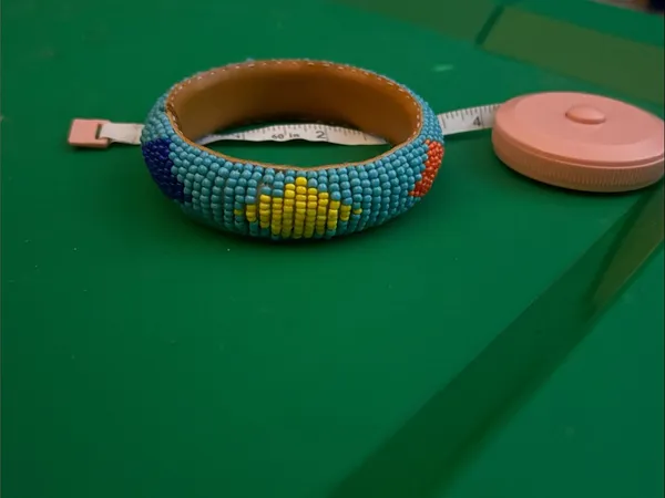 Native Hand-Beaded Turquoise Bracelet with Colorful Accents leather interior - Image 3