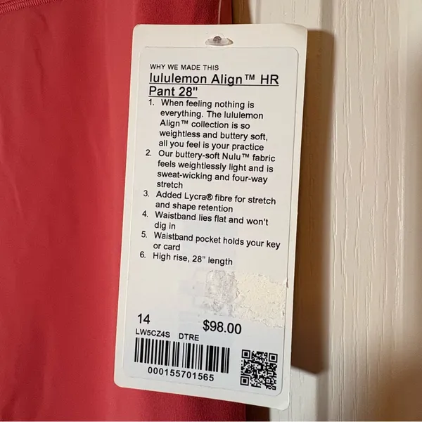 Lululemon Align HR Pant 28” size 14 NWT Sold Out Color: DTRE (Dessert Red). - Image 5