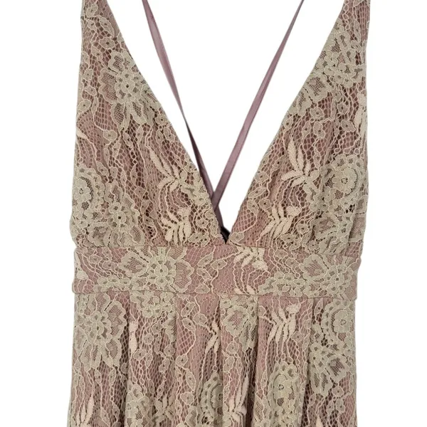 NWT Lulus Lace Up Back Lace‎ Maxi Dress Deep V Neck High Slit Blush Pink Size XS - Image 7
